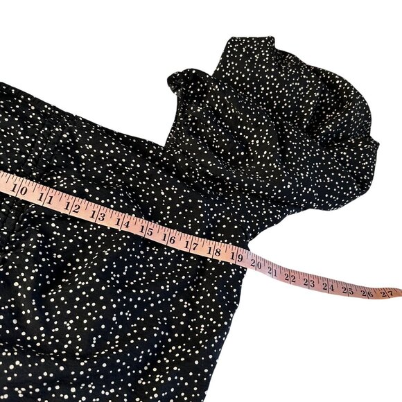 A New Day Smocked Crop Top XL Polka Dot Ruched Puff Statement Long Sleeve Black - Picture 11 of 11